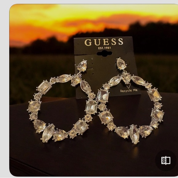 GUESS Crystal Embellished Hoop Earrings - Picture 1 of 2